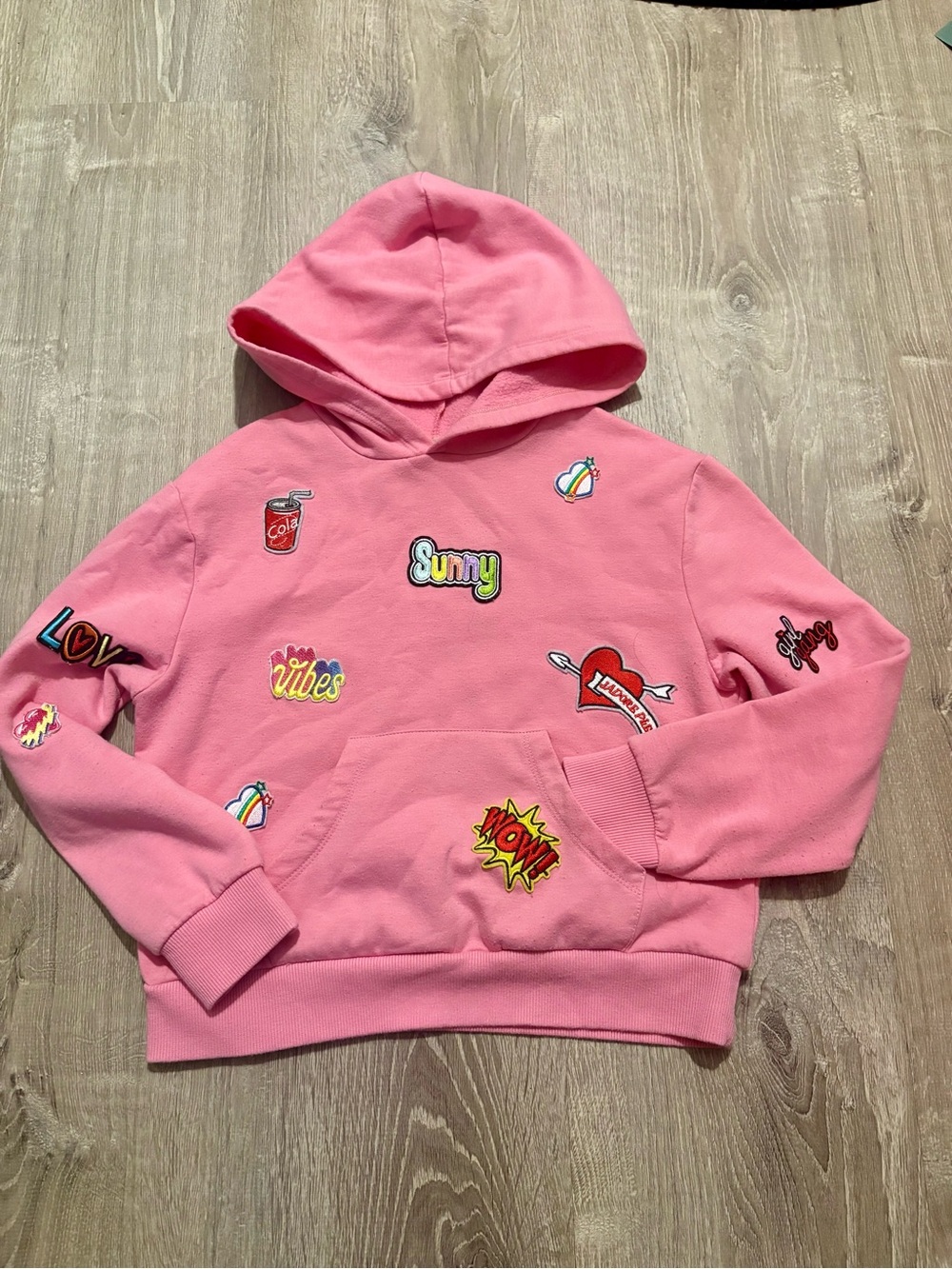Girls' Pink Hoodie with Patch Graphics
